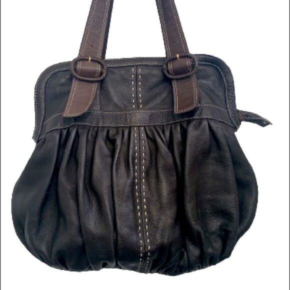 Cole Haan Large Pebbled Leather Hobo Bag – Chocolate Brown Shoulder Tote - Picture 2 of 7